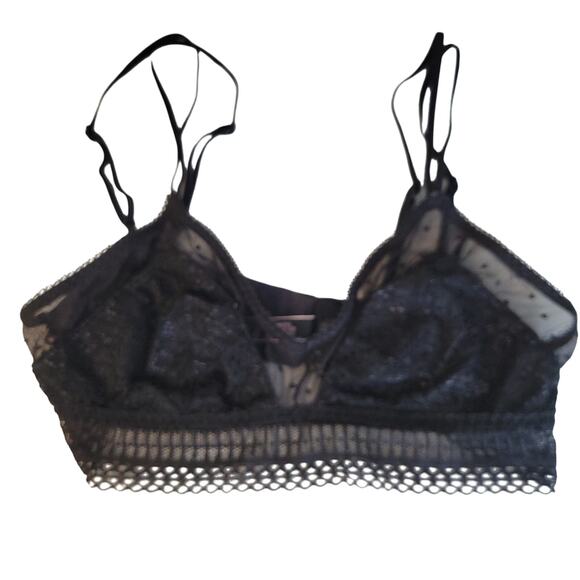 Victoria’s Secret Dot Mesh & Lace Scoop Bralette Black Festival Witchy Size XS - Picture 1 of 8